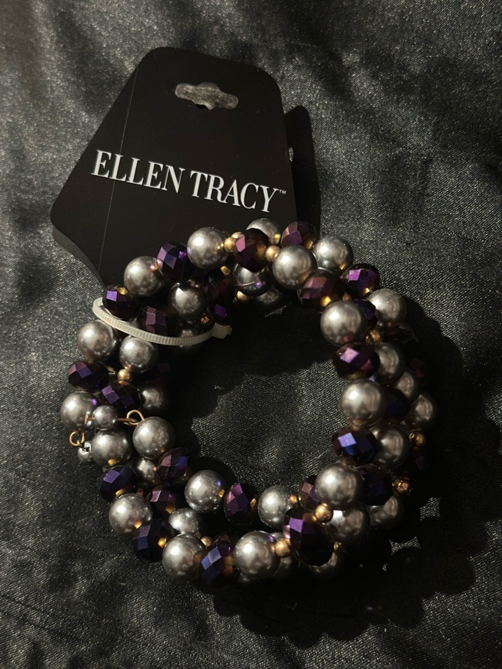 Ellen Tracy Purple and Silver Multi-Strand Beaded Bracelet